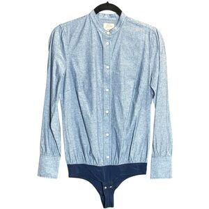 J. Crew Perfect Bodysuit Denim Medium Wash Chambray Button Up Shirt SZ 0 NEW